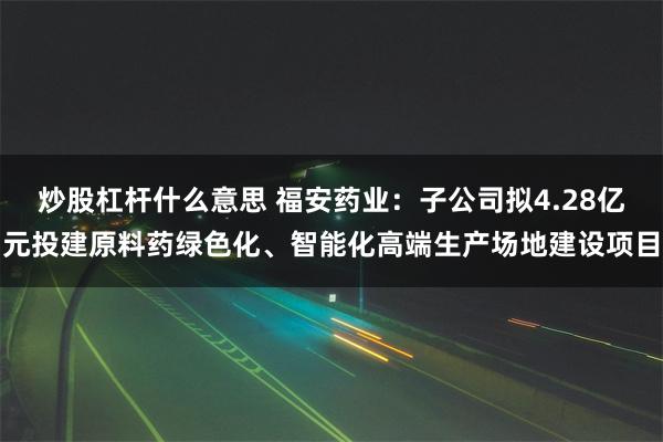 炒股杠杆什么意思 福安药业：子公司拟4.28亿元投建原料药绿色化、智能化高端生产场地建设项目